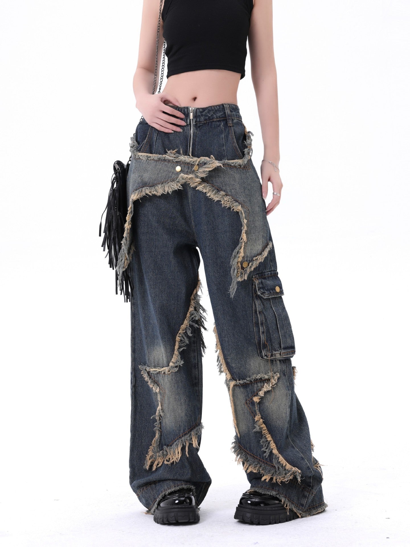 Men's And Women's Same Style American-style Distressed Heavy Industry Straight Casual Jeans