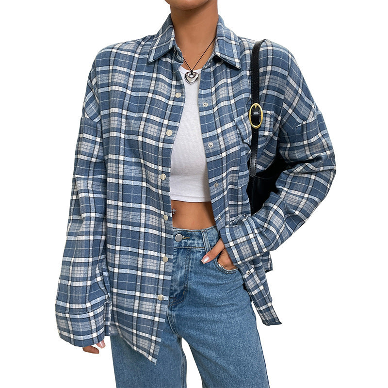 Classic Check Thin Shirt Coat Women's Loose Casual