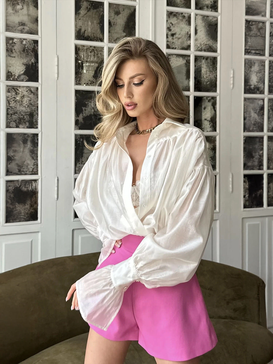 French Women's Lantern Long Sleeve Casual Top