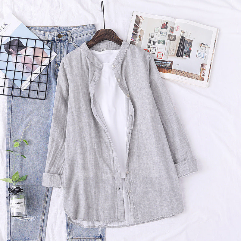 Stand Collar Double-layer Yarn Long Sleeve Blouse Loose